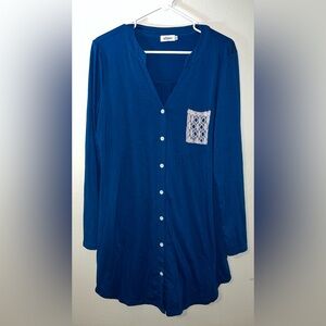Missky Blue Button Up Nightgown Long Sleeve Sleepshirt Comfy Sleep! Size Medium.